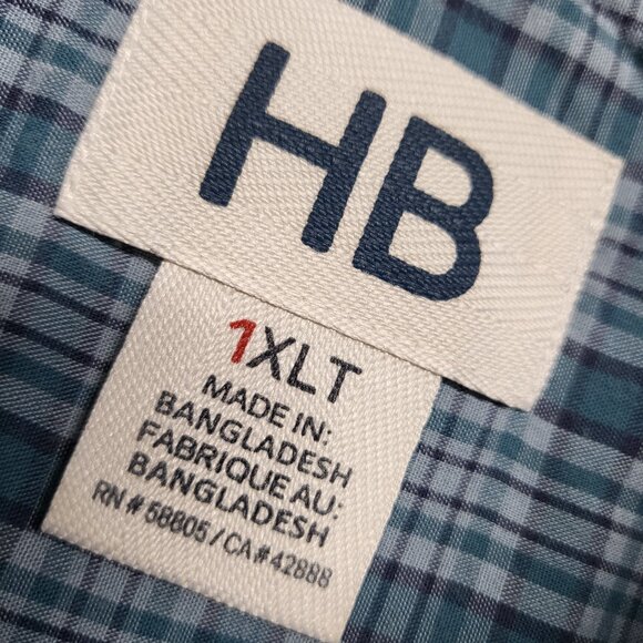 HB Harbor Bay Mens Shirt 1XLT Button Up Short Sleeve Pocket Plaid - Picture 4 of 13
